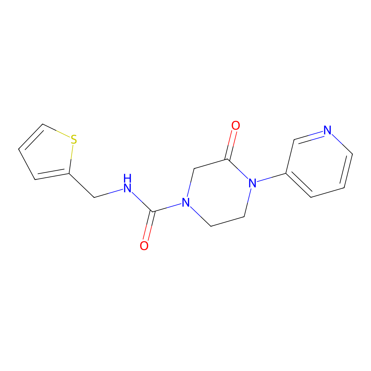 3-oxo-4-(pyridin-3-yl)-N-[(thiophen-2-yl)methyl]piperazine-1-carboxamide molecular structure, CAS 2320536-62-5