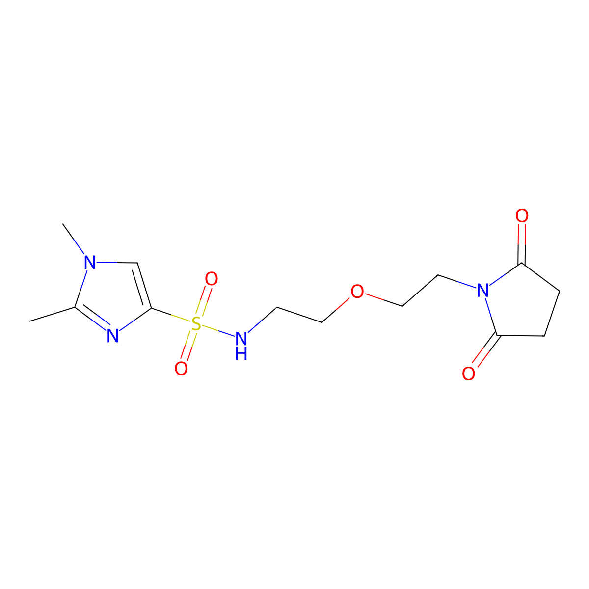 N-{2-[2-(2,5-dioxopyrrolidin-1-yl)ethoxy]ethyl}-1,2-dimethyl-1H-imidazole-4-sulfonamide molecular structure, CAS 2320536-75-0