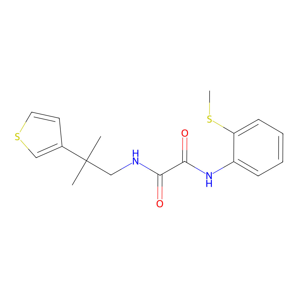 N1-(2-methyl-2-(thiophen-3-yl)propyl)-N2-(2-(methylthio)phenyl)oxalamide molecular structure, CAS 2320536-87-4