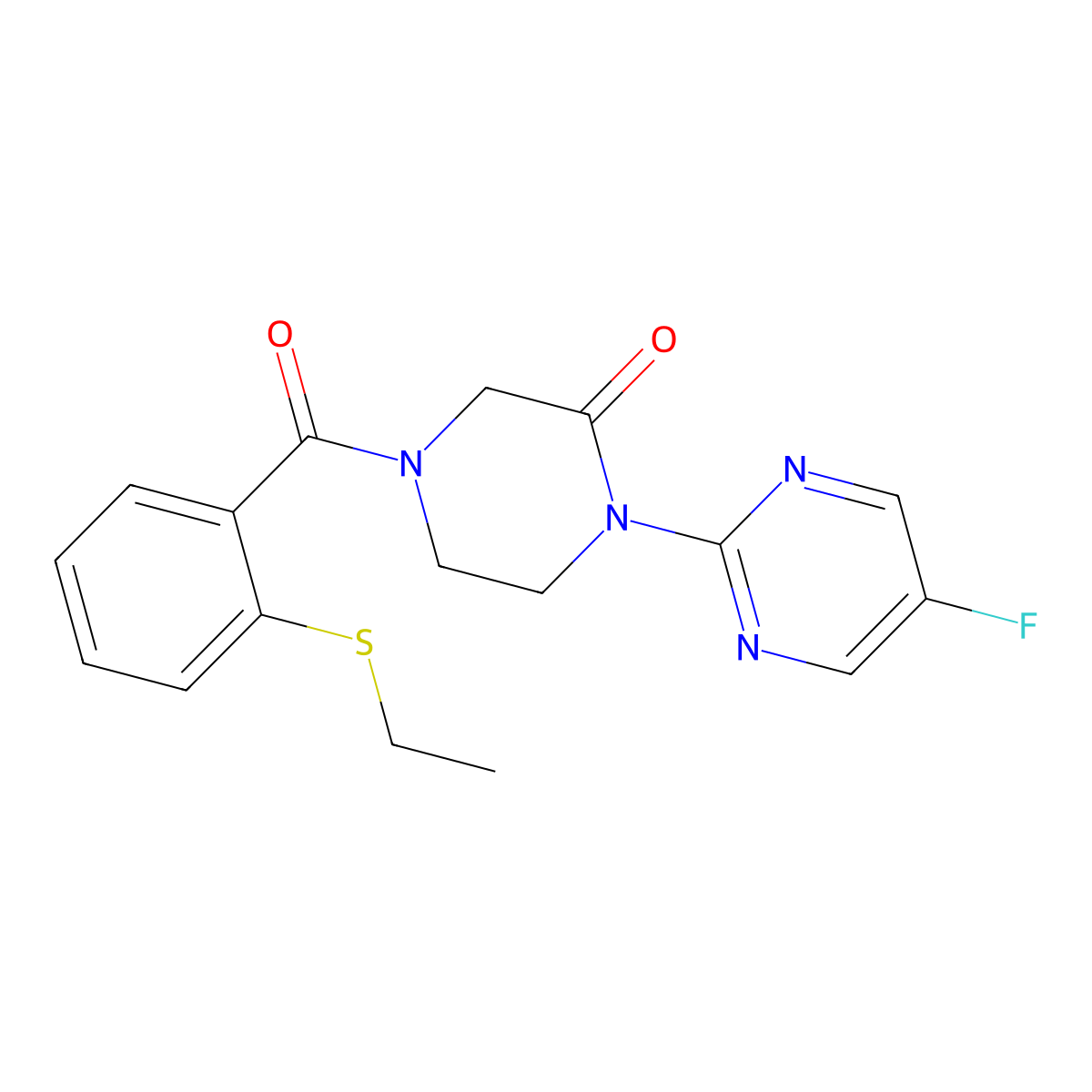 4-(2-Ethylsulfanylbenzoyl)-1-(5-fluoropyrimidin-2-yl)piperazin-2-one molecular structure, CAS 2320536-91-0