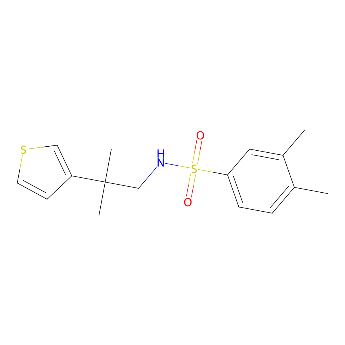 3,4-dimethyl-N-(2-methyl-2-(thiophen-3-yl)propyl)benzenesulfonamide molecular structure, CAS 2320537-06-0