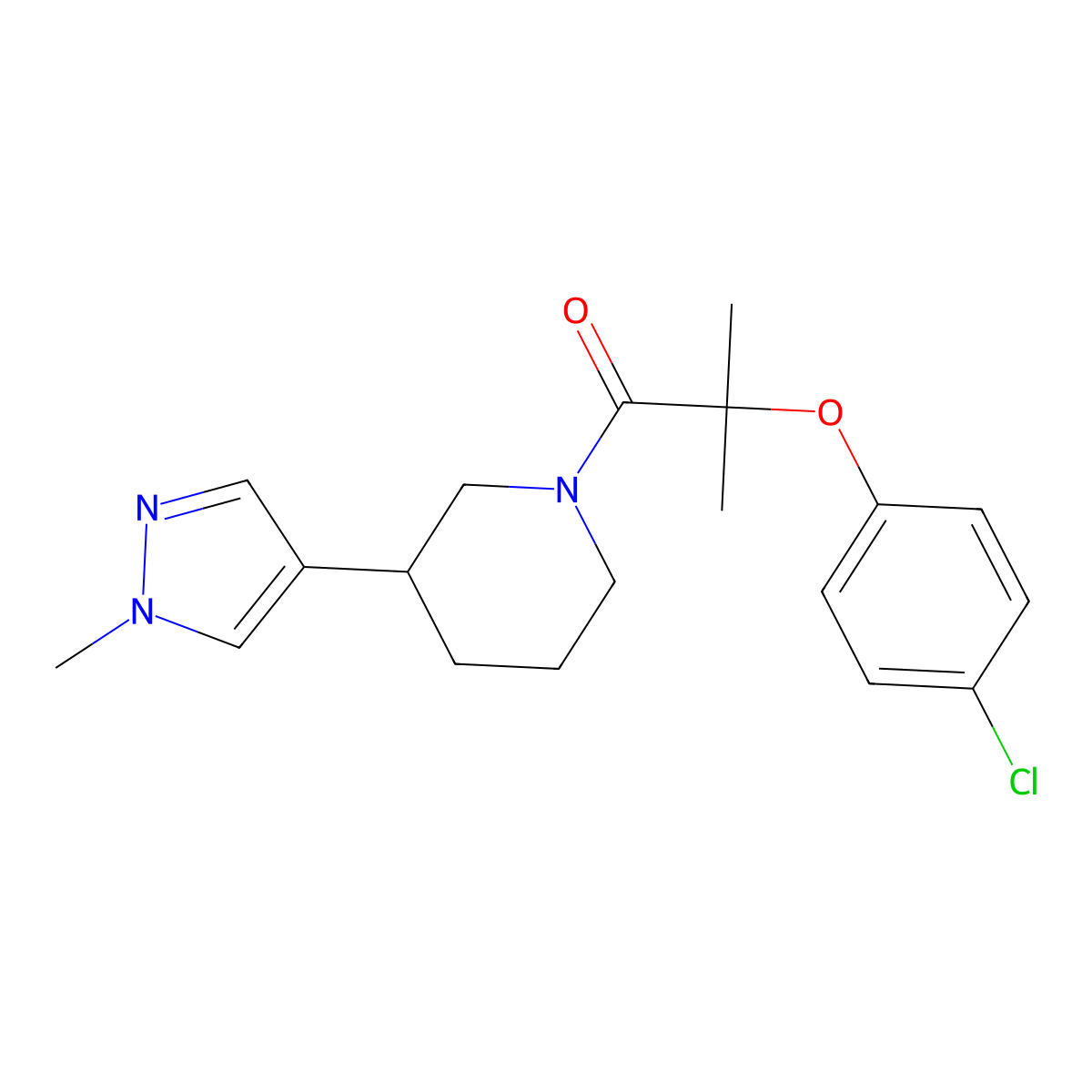 2-(4-chlorophenoxy)-2-methyl-1-[3-(1-methyl-1H-pyrazol-4-yl)piperidin-1-yl]propan-1-one molecular structure, CAS 2320537-22-0