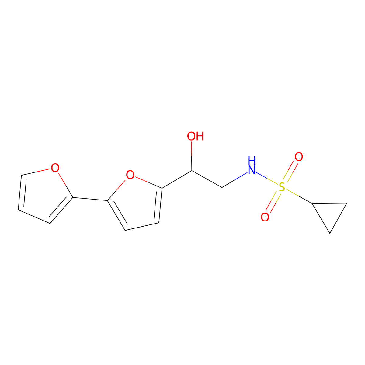 N-(2-{[2,2'-bifuran]-5-yl}-2-hydroxyethyl)cyclopropanesulfonamide molecular structure, CAS 2320537-24-2