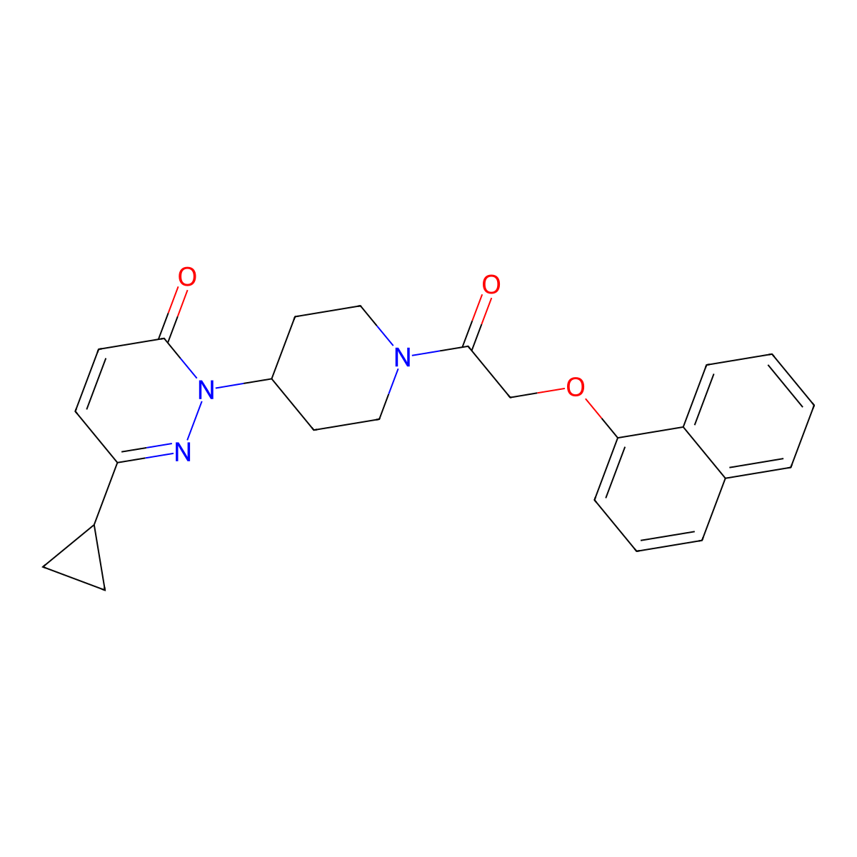 6-Cyclopropyl-2-{1-[2-(naphthalen-1-yloxy)acetyl]piperidin-4-yl}-2,3-dihydropyridazin-3-one molecular structure, CAS 2320537-38-8