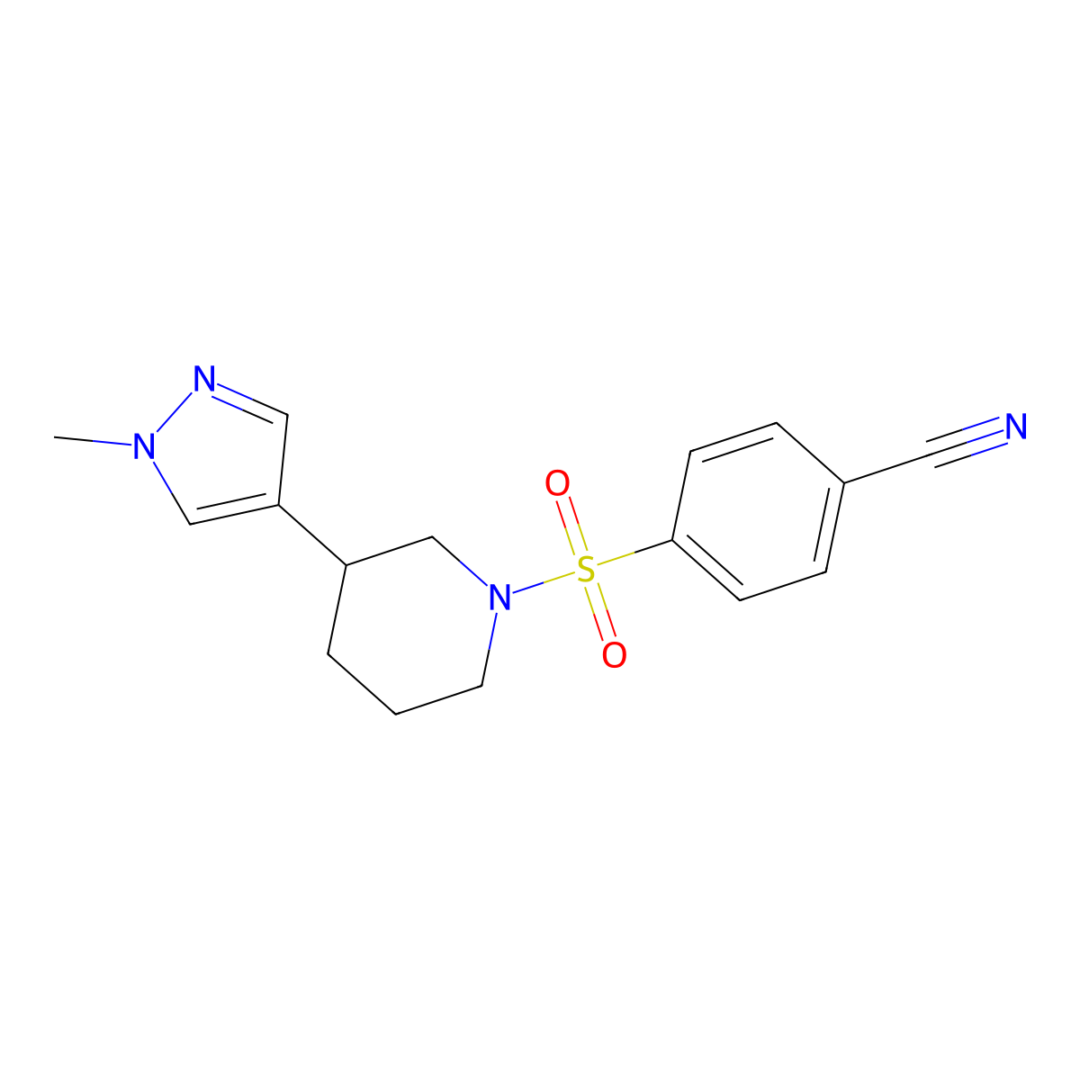 4-[3-(1-Methylpyrazol-4-yl)piperidin-1-yl]sulfonylbenzonitrile molecular structure, CAS 2320537-40-2