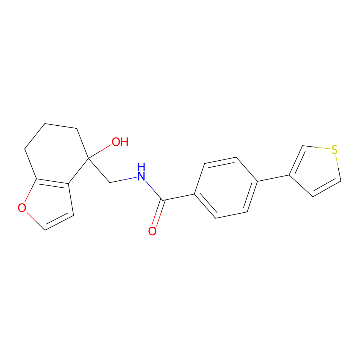 N-[(4-hydroxy-4,5,6,7-tetrahydro-1-benzofuran-4-yl)methyl]-4-(thiophen-3-yl)benzamide molecular structure, CAS 2320537-43-5