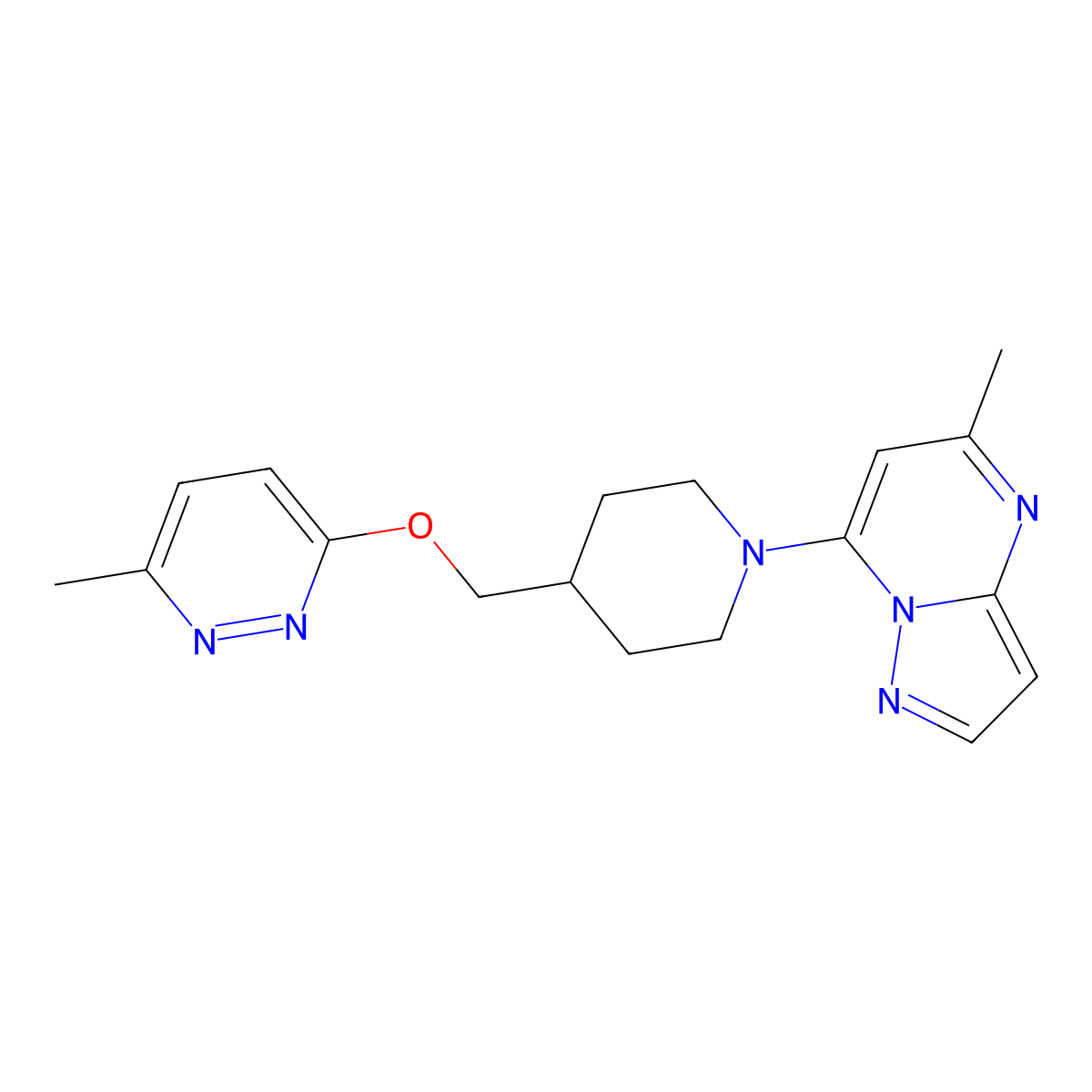 3-Methyl-6-[(1-{5-methylpyrazolo[1,5-a]pyrimidin-7-yl}piperidin-4-yl)methoxy]pyridazine molecular structure, CAS 2320537-61-7