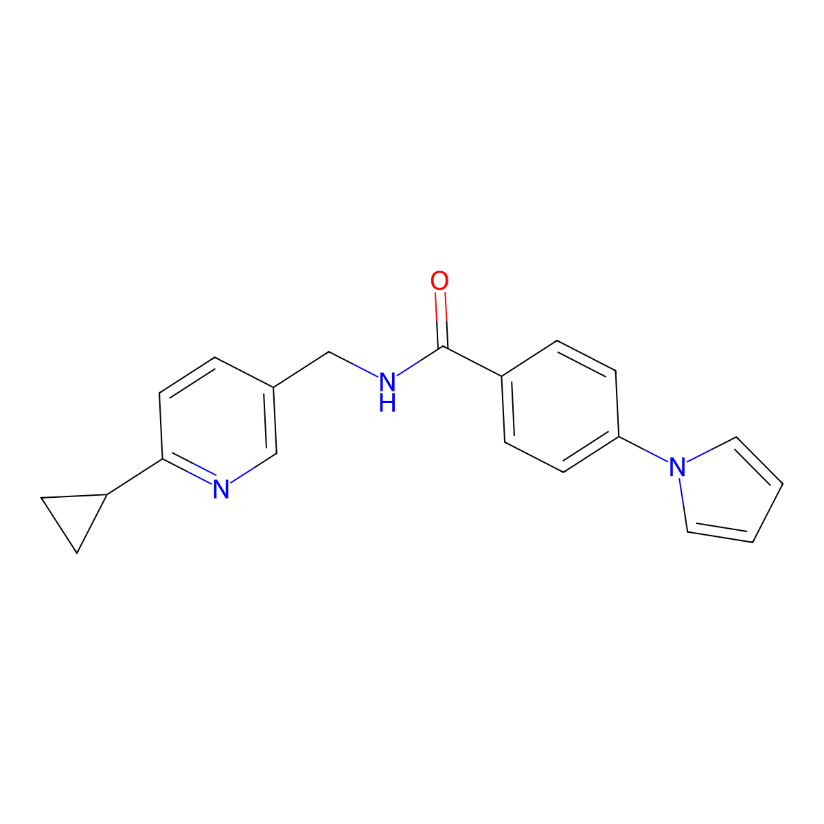N-[(6-cyclopropylpyridin-3-yl)methyl]-4-(1H-pyrrol-1-yl)benzamide molecular structure, CAS 2320537-62-8