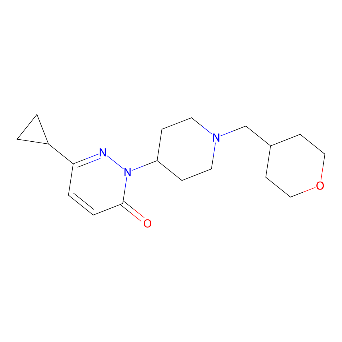 6-Cyclopropyl-2-{1-[(oxan-4-yl)methyl]piperidin-4-yl}-2,3-dihydropyridazin-3-one molecular structure, CAS 2320537-90-2