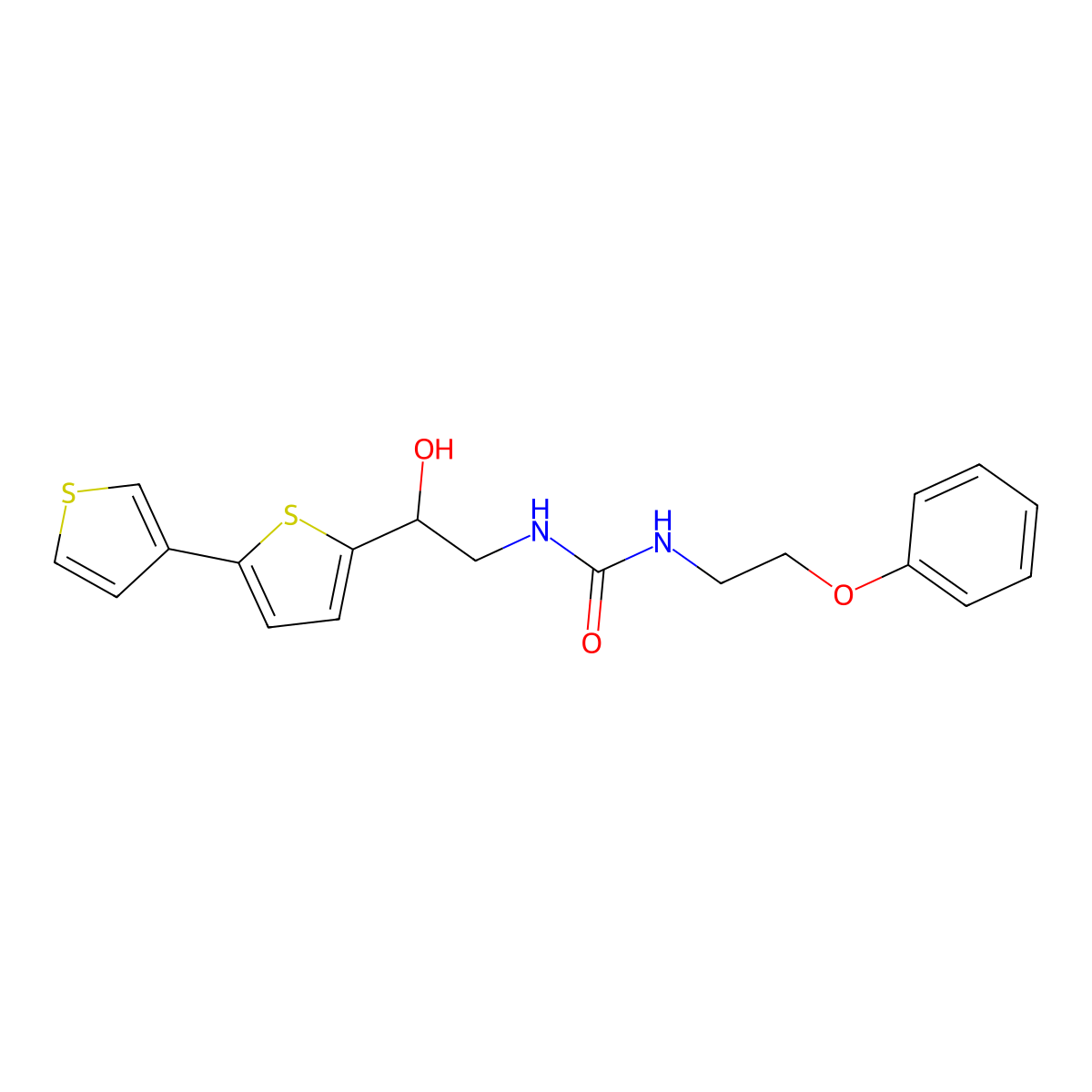 3-(2-{[2,3'-Bithiophene]-5-yl}-2-hydroxyethyl)-1-(2-phenoxyethyl)urea molecular structure, CAS 2320537-97-9