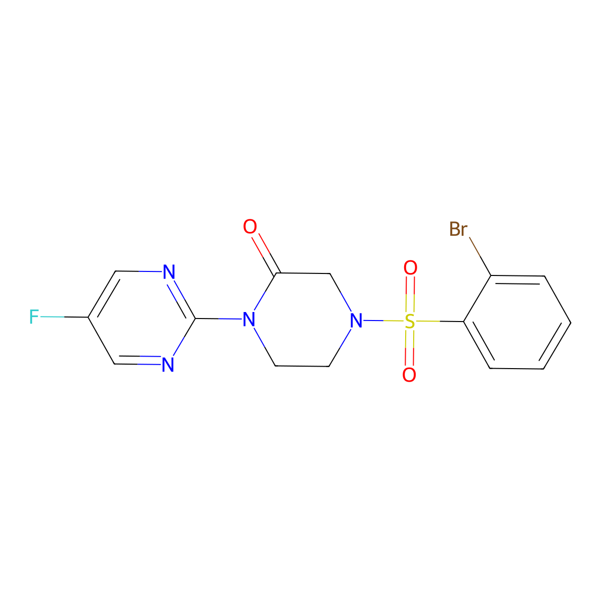 4-(2-Bromobenzenesulfonyl)-1-(5-fluoropyrimidin-2-yl)piperazin-2-one molecular structure, CAS 2320538-02-9