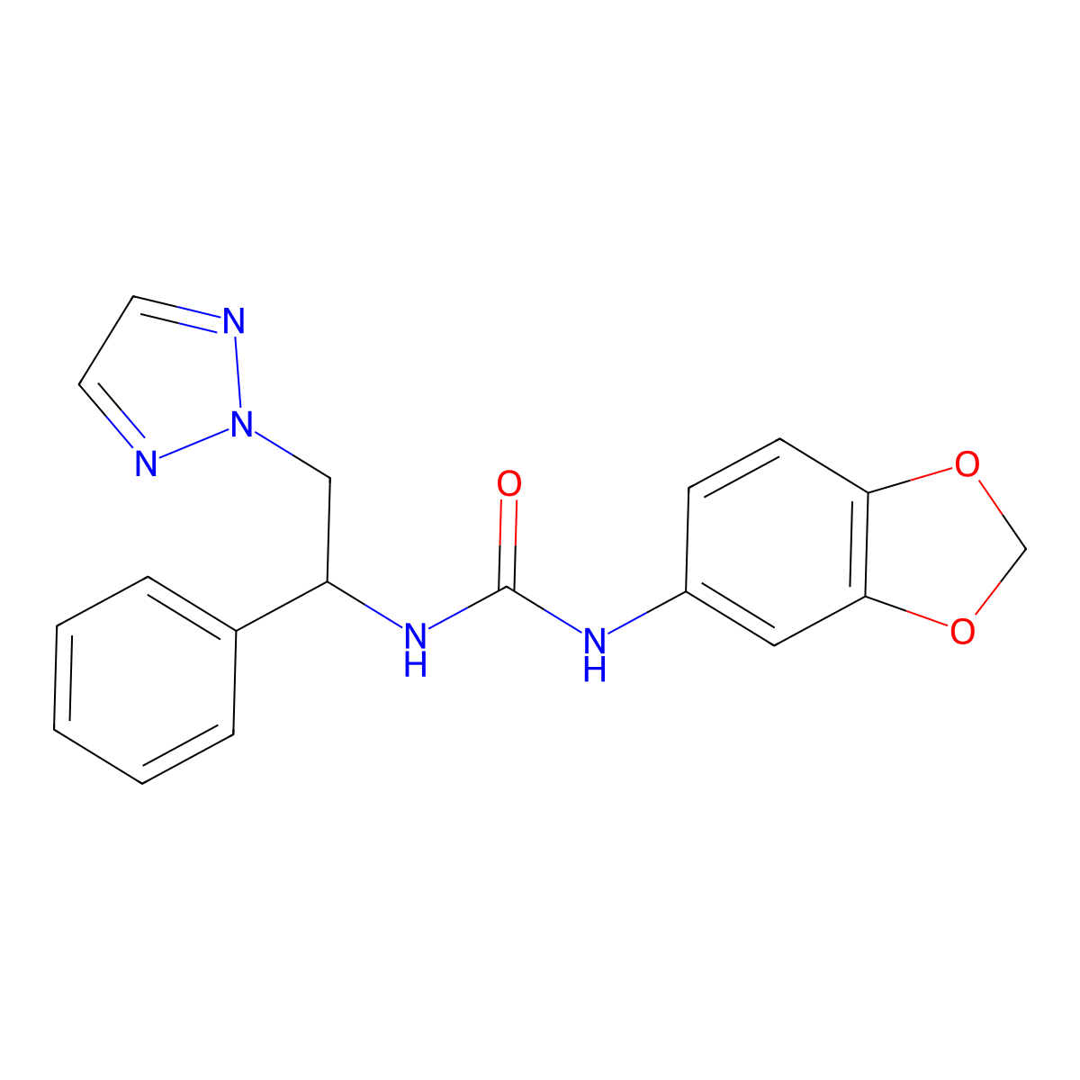1-(benzo[d][1,3]dioxol-5-yl)-3-(1-phenyl-2-(2H-1,2,3-triazol-2-yl)ethyl)urea molecular structure, CAS 2320538-21-2
