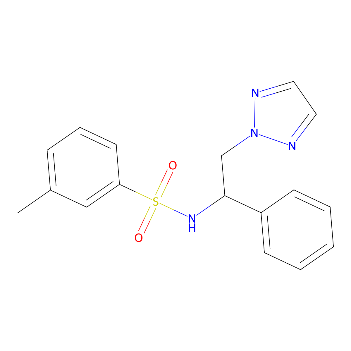 3-methyl-N-(1-phenyl-2-(2H-1,2,3-triazol-2-yl)ethyl)benzenesulfonamide molecular structure, CAS 2320538-31-4