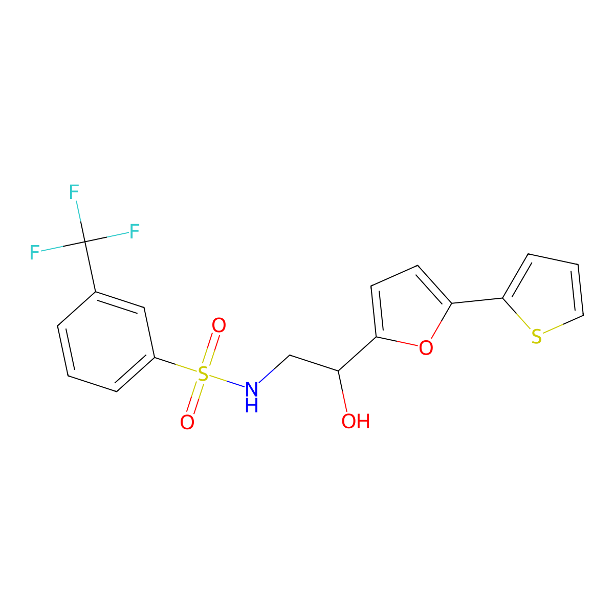 N-{2-hydroxy-2-[5-(thiophen-2-yl)furan-2-yl]ethyl}-3-(trifluoromethyl)benzene-1-sulfonamide molecular structure, CAS 2320538-34-7