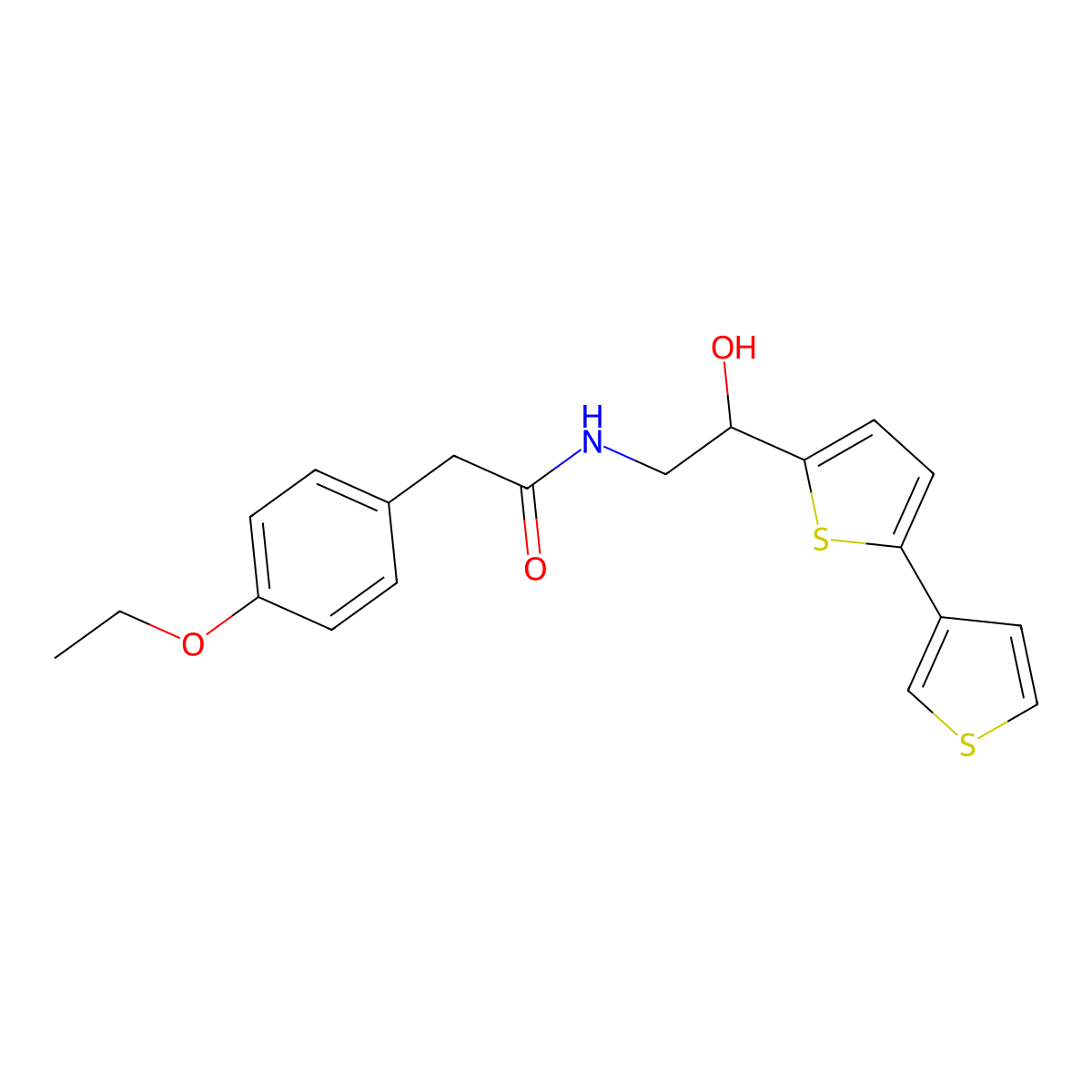 N-(2-{[2,3'-bithiophene]-5-yl}-2-hydroxyethyl)-2-(4-ethoxyphenyl)acetamide molecular structure, CAS 2320538-46-1