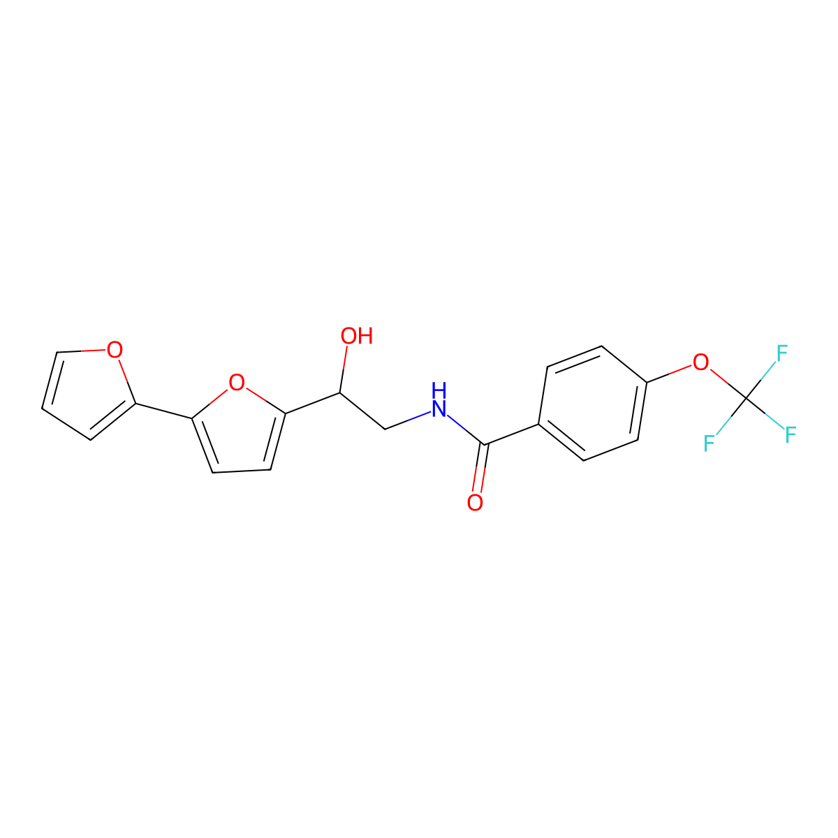 N-(2-{[2,2'-bifuran]-5-yl}-2-hydroxyethyl)-4-(trifluoromethoxy)benzamide molecular structure, CAS 2320538-51-8