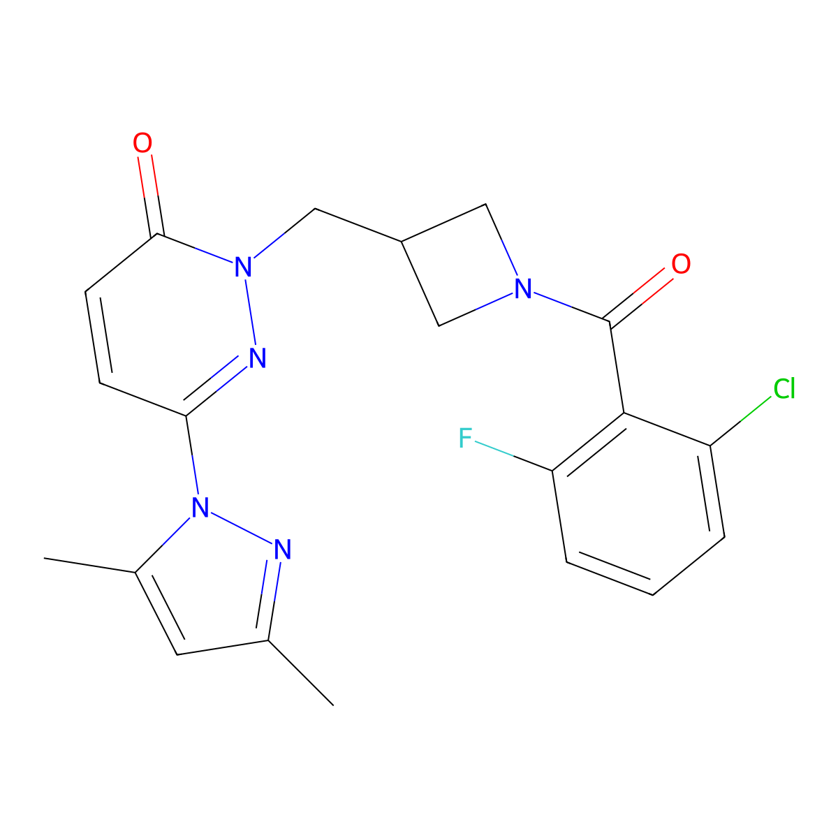 2-{[1-(2-chloro-6-fluorobenzoyl)azetidin-3-yl]methyl}-6-(3,5-dimethyl-1H-pyrazol-1-yl)-2,3-dihydropyridazin-3-one molecular structure, CAS 2320538-55-2