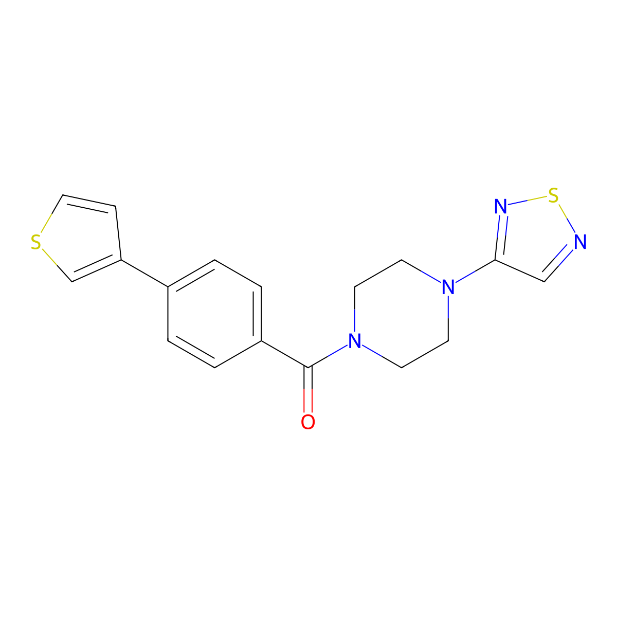 1-(1,2,5-Thiadiazol-3-yl)-4-[4-(thiophen-3-yl)benzoyl]piperazine molecular structure, CAS 2320538-66-5