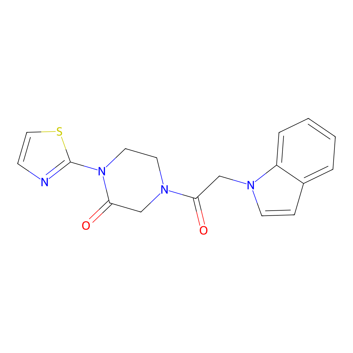 4-[2-(1H-indol-1-yl)acetyl]-1-(1,3-thiazol-2-yl)piperazin-2-one molecular structure, CAS 2320538-87-0