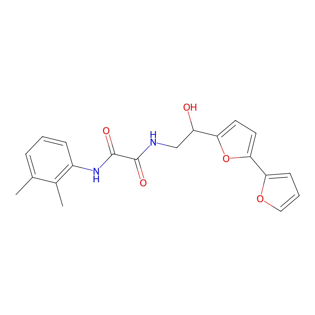 N-(2-{[2,2'-bifuran]-5-yl}-2-hydroxyethyl)-N'-(2,3-dimethylphenyl)ethanediamide molecular structure, CAS 2320539-07-7