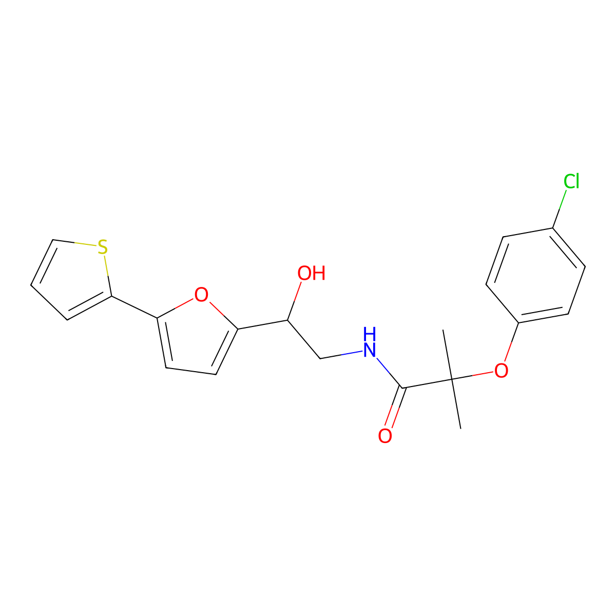 2-(4-chlorophenoxy)-N-{2-hydroxy-2-[5-(thiophen-2-yl)furan-2-yl]ethyl}-2-methylpropanamide molecular structure, CAS 2320539-13-5
