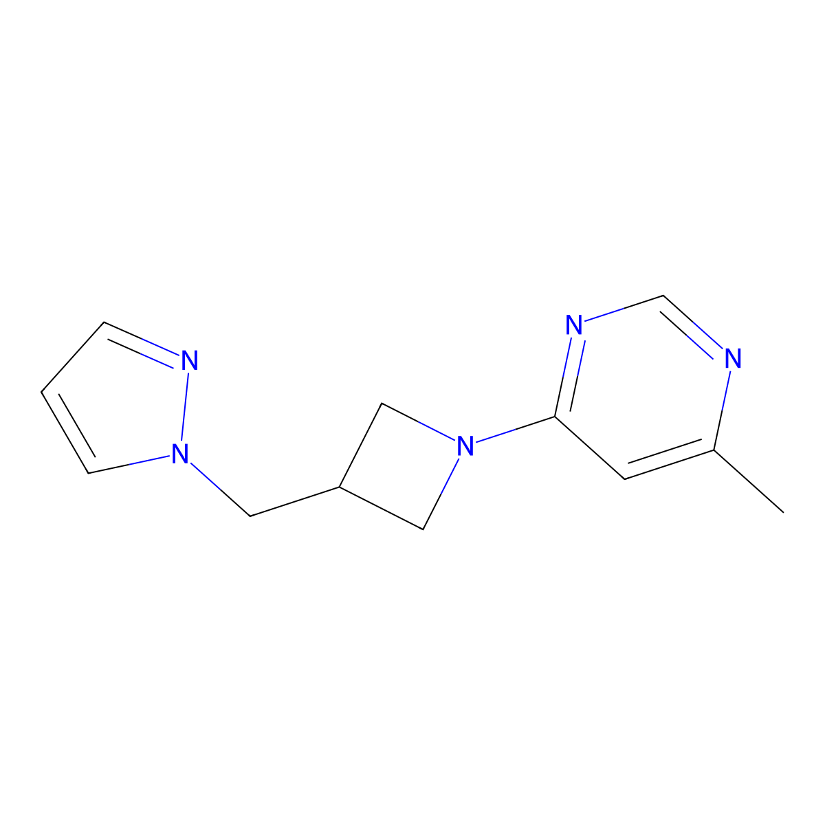 4-methyl-6-{3-[(1H-pyrazol-1-yl)methyl]azetidin-1-yl}pyrimidine molecular structure, CAS 2320539-17-9