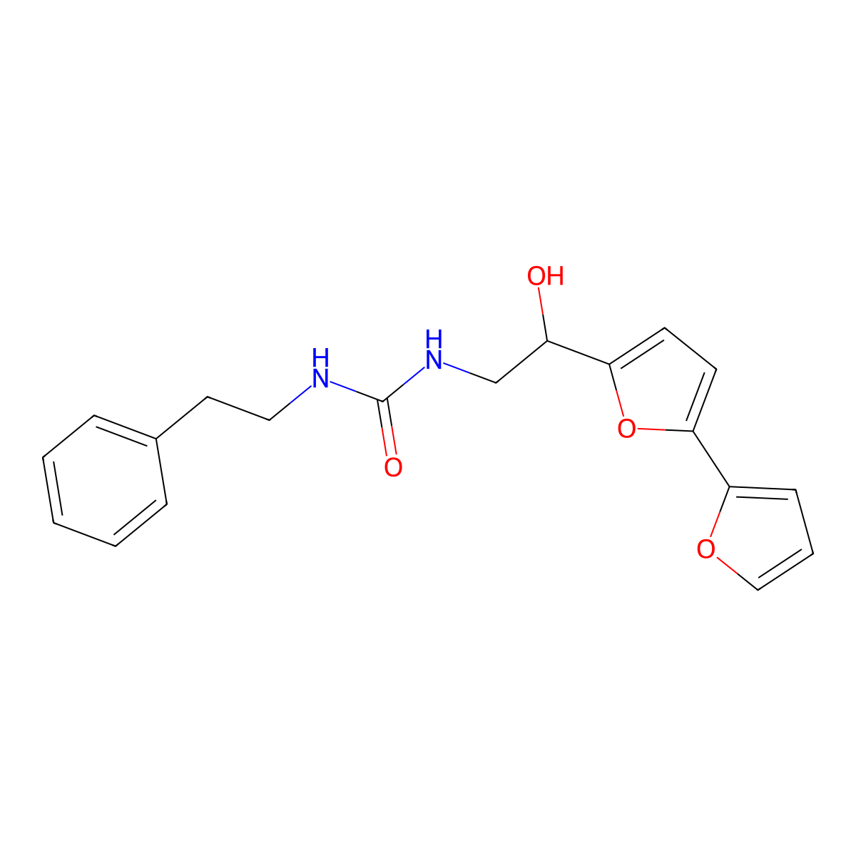 3-(2-{[2,2'-Bifuran]-5-yl}-2-hydroxyethyl)-1-(2-phenylethyl)urea molecular structure, CAS 2320539-19-1