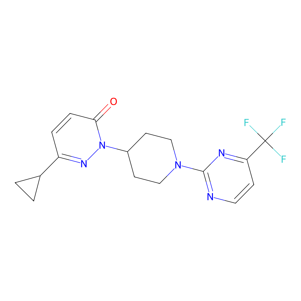 6-Cyclopropyl-2-{1-[4-(trifluoromethyl)pyrimidin-2-yl]piperidin-4-yl}-2,3-dihydropyridazin-3-one molecular structure, CAS 2320539-30-6