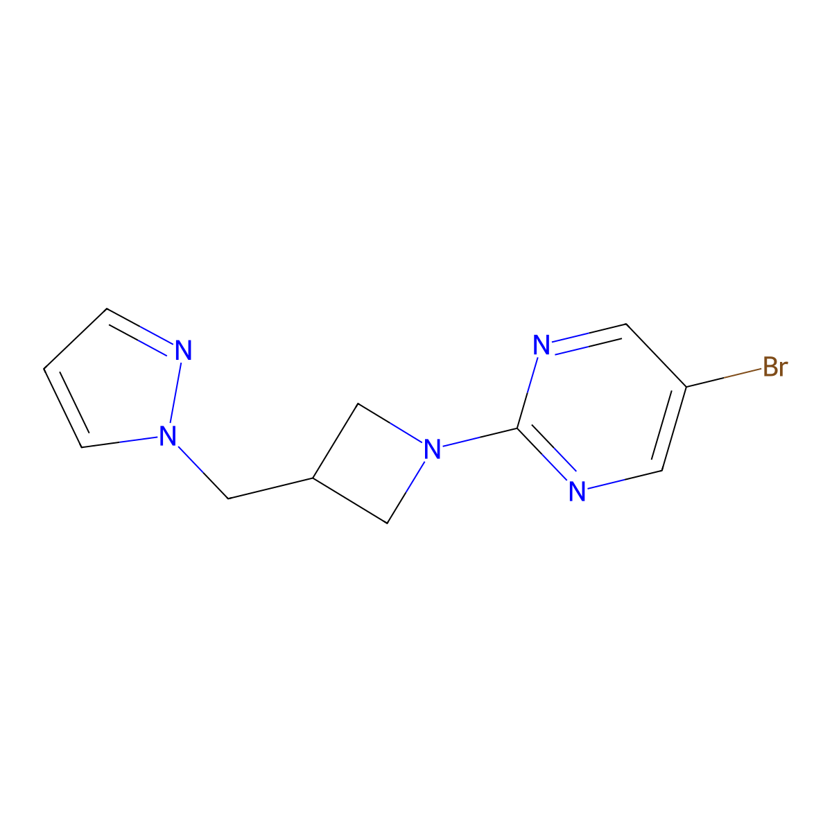 5-bromo-2-{3-[(1H-pyrazol-1-yl)methyl]azetidin-1-yl}pyrimidine molecular structure, CAS 2320539-95-3