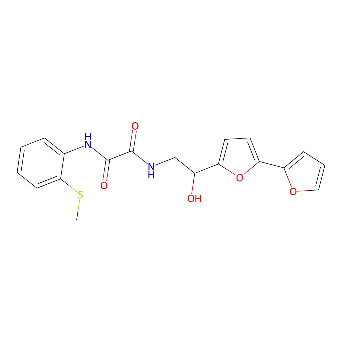 N-(2-{[2,2'-bifuran]-5-yl}-2-hydroxyethyl)-N'-[2-(methylsulfanyl)phenyl]ethanediamide molecular structure, CAS 2320539-97-5