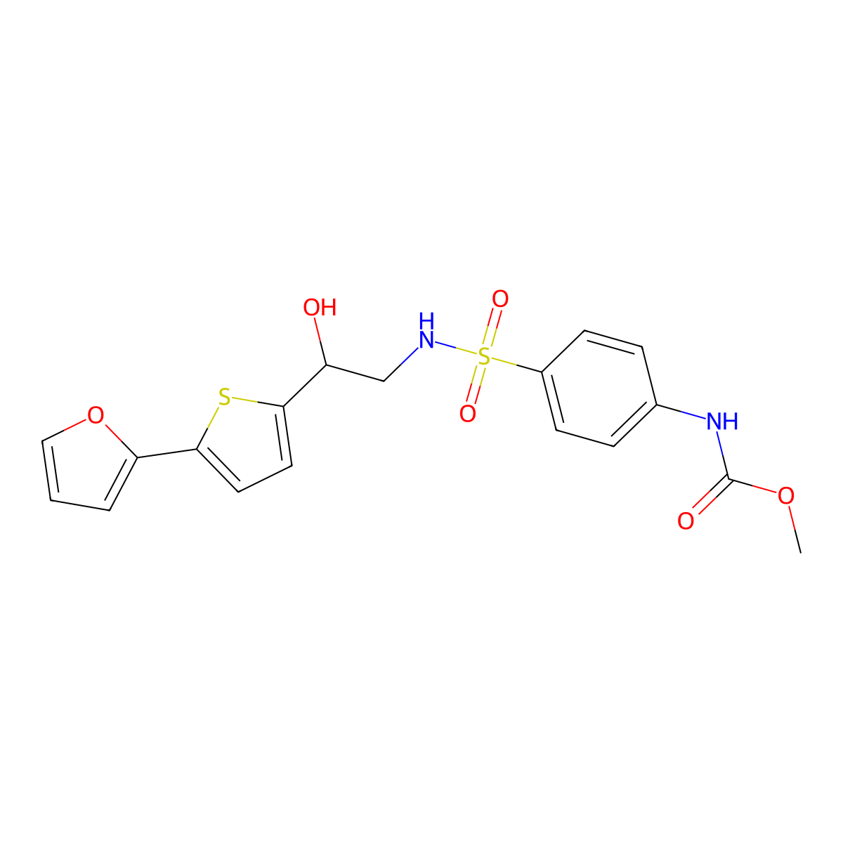 methyl N-[4-({2-[5-(furan-2-yl)thiophen-2-yl]-2-hydroxyethyl}sulfamoyl)phenyl]carbamate molecular structure, CAS 2320543-72-2
