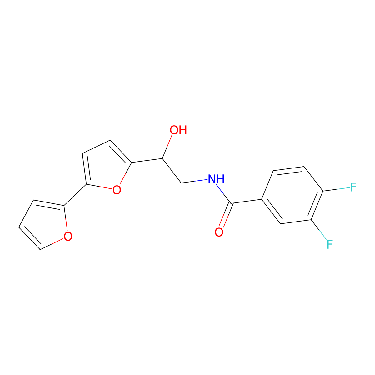 N-(2-{[2,2'-bifuran]-5-yl}-2-hydroxyethyl)-3,4-difluorobenzamide molecular structure, CAS 2320543-85-7