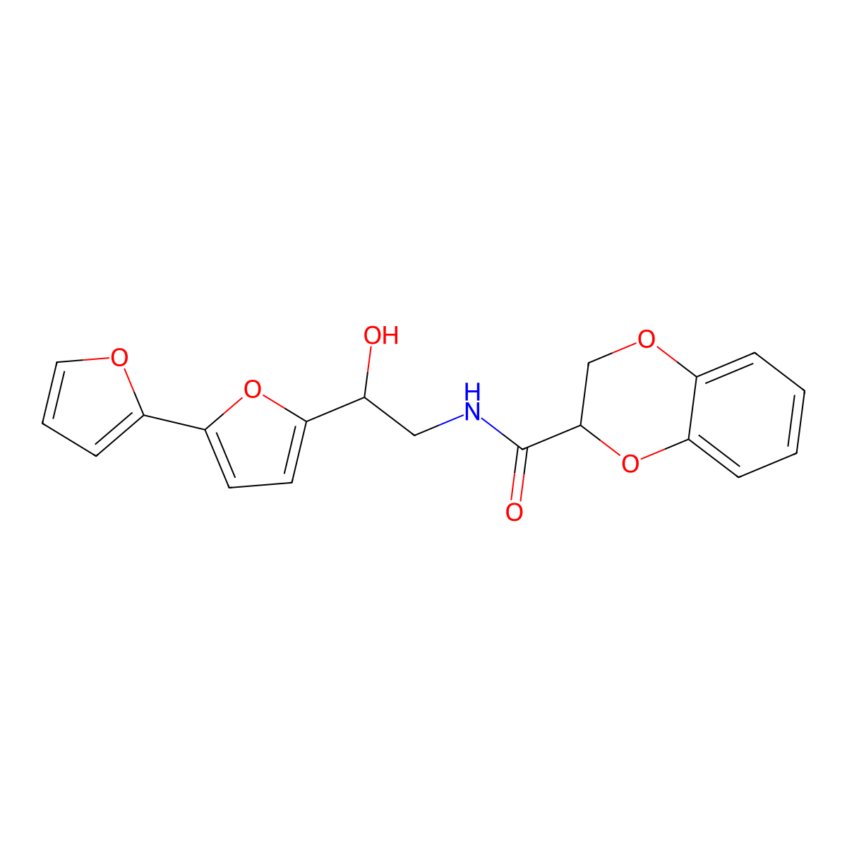 N-(2-{[2,2'-bifuran]-5-yl}-2-hydroxyethyl)-2,3-dihydro-1,4-benzodioxine-2-carboxamide molecular structure, CAS 2320543-94-8
