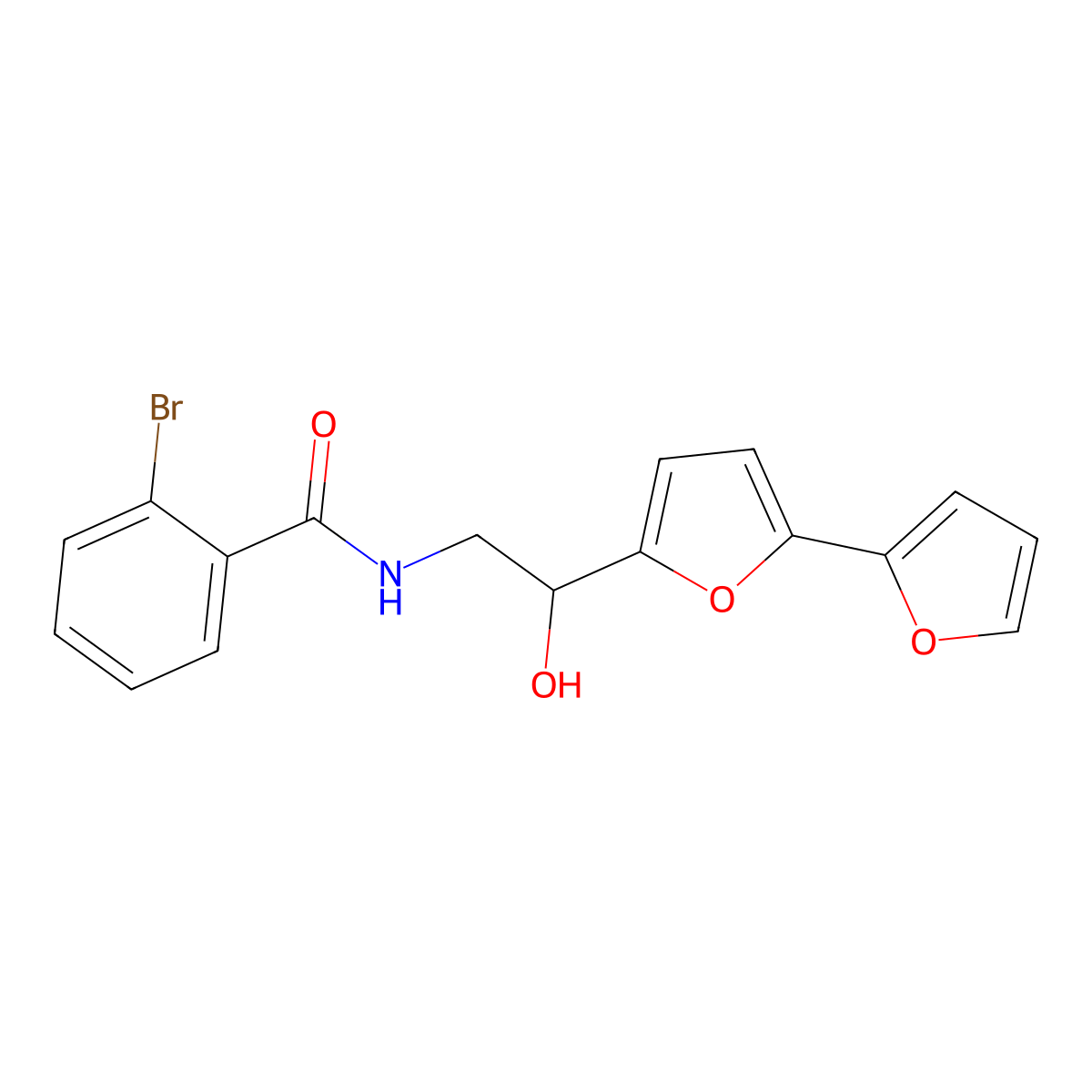 N-(2-{[2,2'-bifuran]-5-yl}-2-hydroxyethyl)-2-bromobenzamide molecular structure, CAS 2320544-02-1