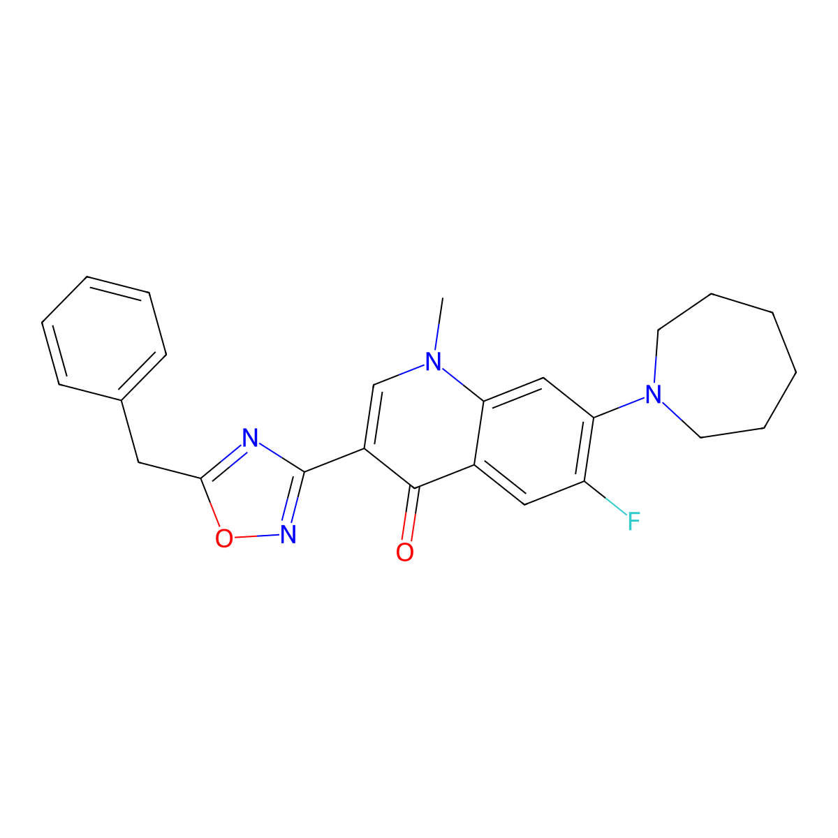 7-(Azepan-1-yl)-3-(5-benzyl-1,2,4-oxadiazol-3-yl)-6-fluoro-1-methyl-1,4-dihydroquinolin-4-one molecular structure, CAS 2320544-10-1
