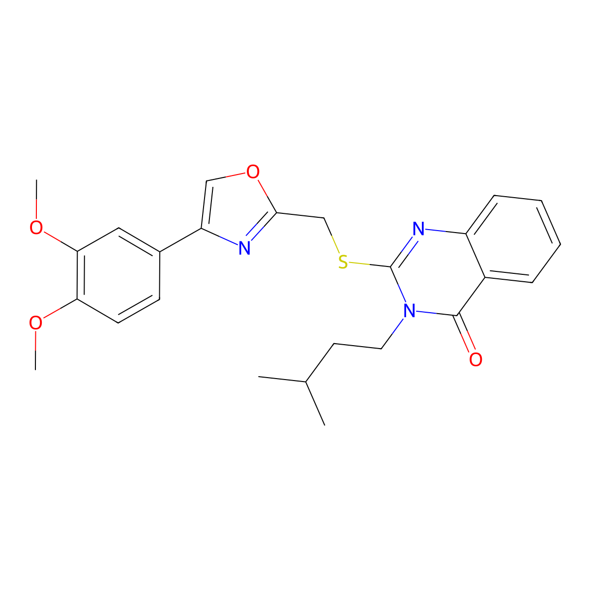 2-({[4-(3,4-Dimethoxyphenyl)-1,3-oxazol-2-yl]methyl}sulfanyl)-3-(3-methylbutyl)-3,4-dihydroquinazolin-4-one molecular structure, CAS 2320544-15-6