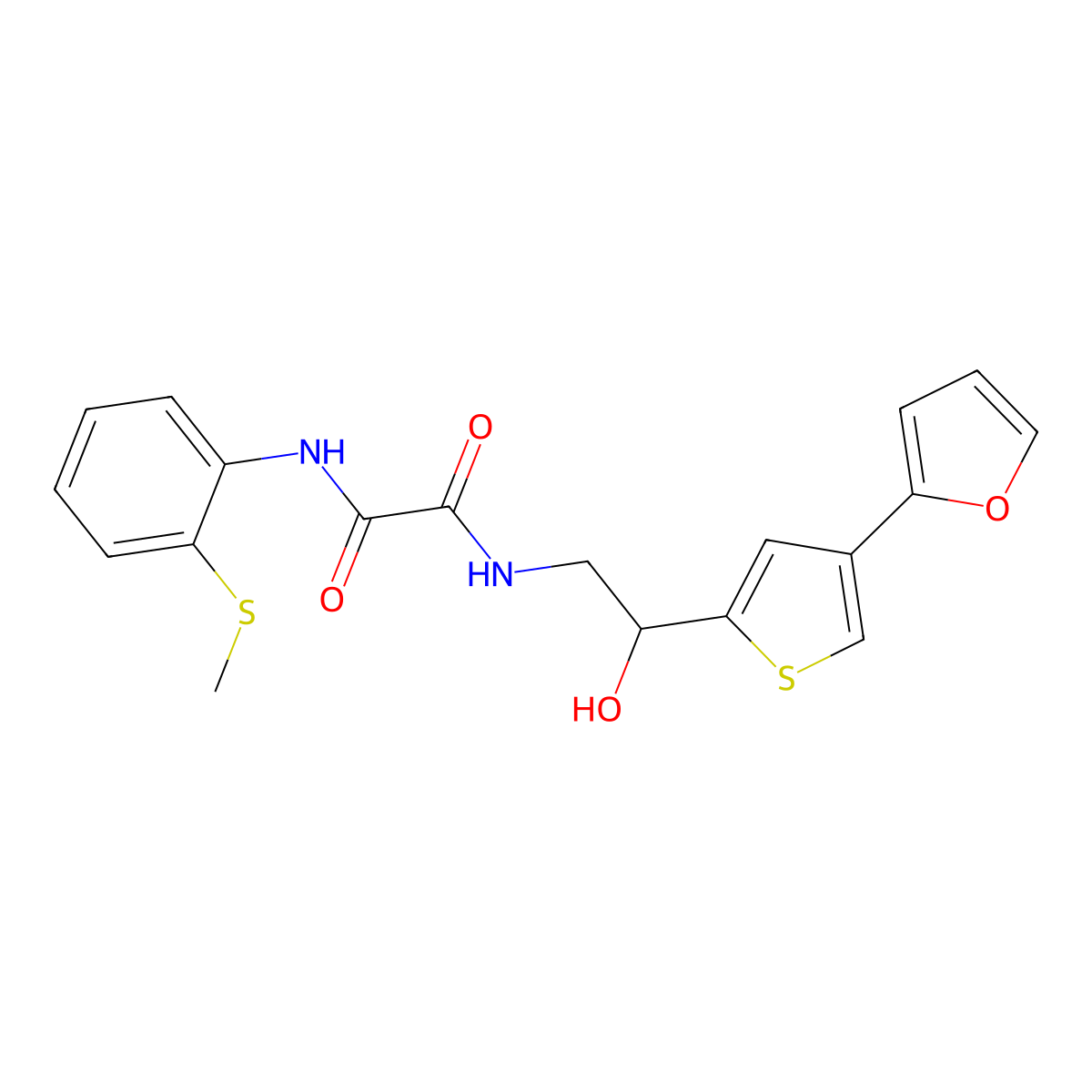 N-{2-[4-(furan-2-yl)thiophen-2-yl]-2-hydroxyethyl}-N'-[2-(methylsulfanyl)phenyl]ethanediamide molecular structure, CAS 2320544-18-9