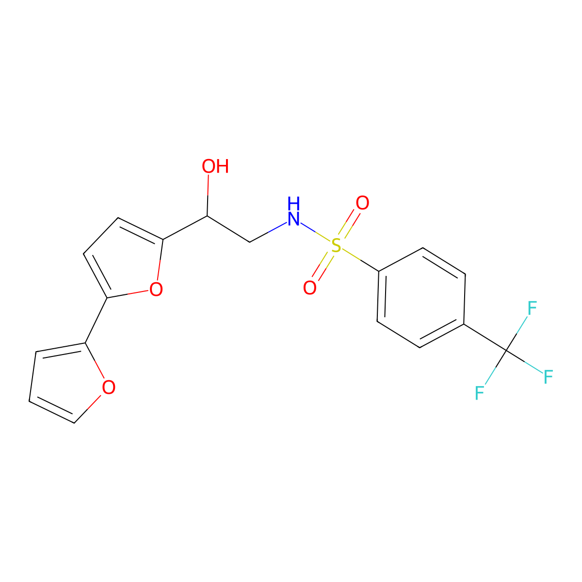 N-(2-{[2,2'-bifuran]-5-yl}-2-hydroxyethyl)-4-(trifluoromethyl)benzene-1-sulfonamide molecular structure, CAS 2320544-24-7
