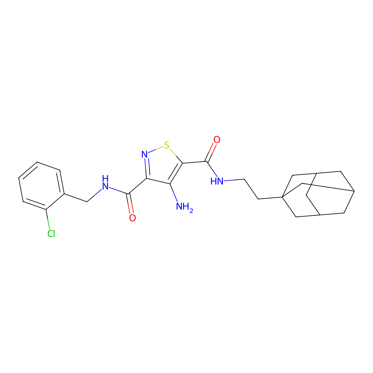 N5-[2-(adamantan-1-yl)ethyl]-4-amino-N3-[(2-chlorophenyl)methyl]-1,2-thiazole-3,5-dicarboxamide molecular structure, CAS 2320544-42-9