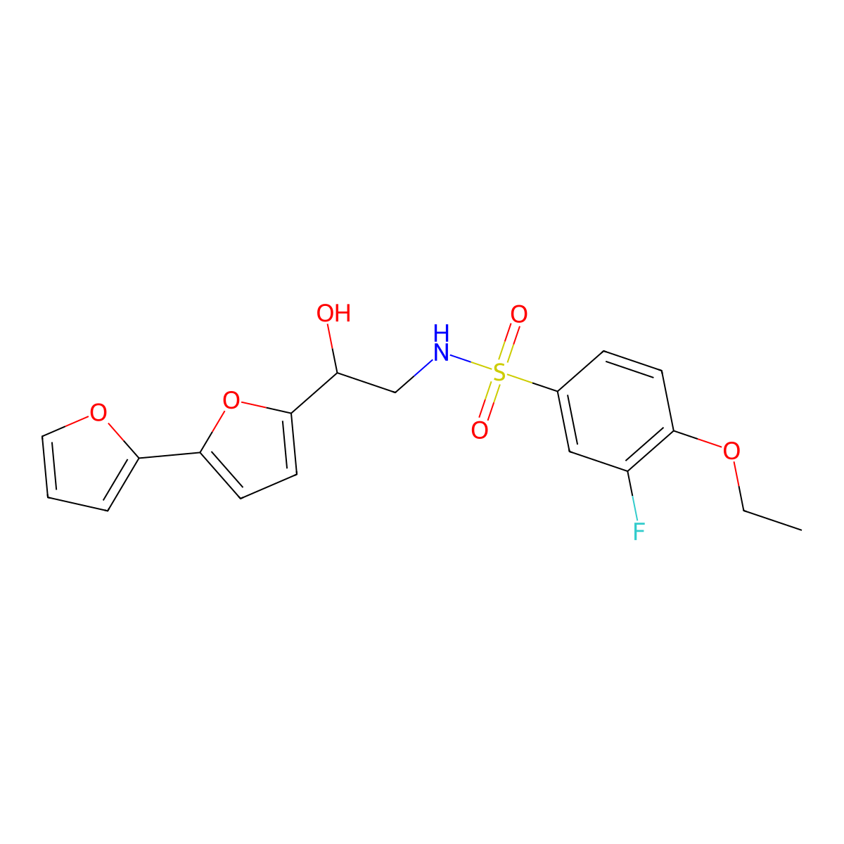 N-(2-{[2,2'-bifuran]-5-yl}-2-hydroxyethyl)-4-ethoxy-3-fluorobenzene-1-sulfonamide molecular structure, CAS 2320544-52-1
