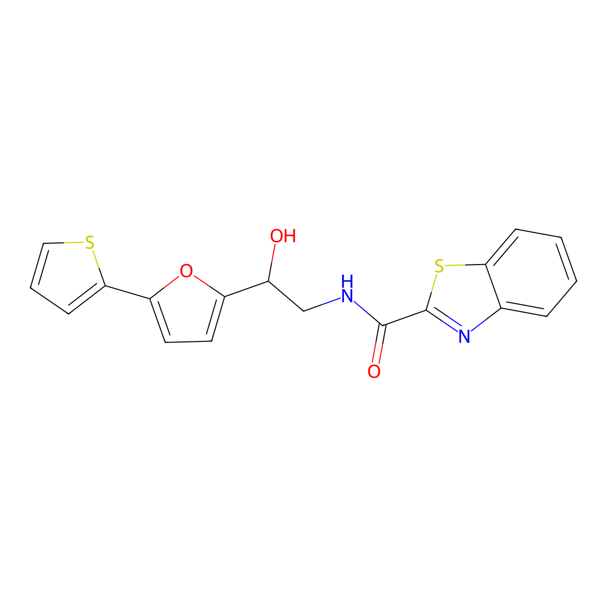 N-{2-hydroxy-2-[5-(thiophen-2-yl)furan-2-yl]ethyl}-1,3-benzothiazole-2-carboxamide molecular structure, CAS 2320544-56-5
