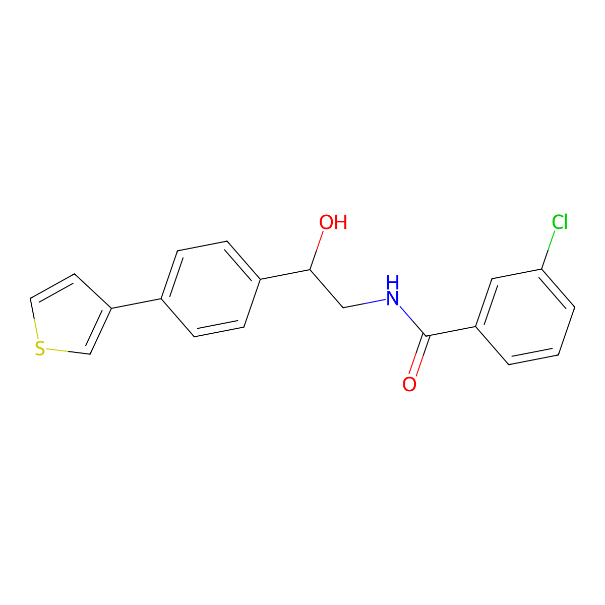 3-chloro-N-{2-hydroxy-2-[4-(thiophen-3-yl)phenyl]ethyl}benzamide molecular structure, CAS 2320544-61-2