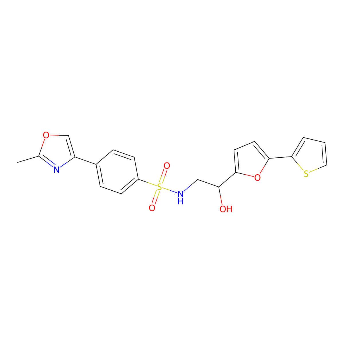 N-{2-hydroxy-2-[5-(thiophen-2-yl)furan-2-yl]ethyl}-4-(2-methyl-1,3-oxazol-4-yl)benzene-1-sulfonamide molecular structure, CAS 2320544-70-3