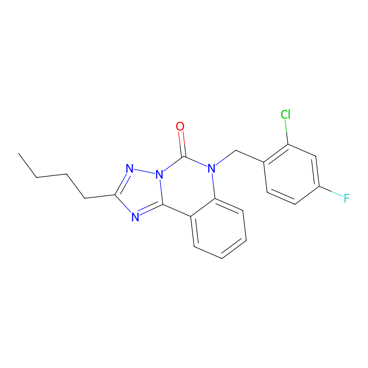 2-butyl-6-[(2-chloro-4-fluorophenyl)methyl]-5H,6H-[1,2,4]triazolo[1,5-c]quinazolin-5-one molecular structure, CAS 2320545-01-3