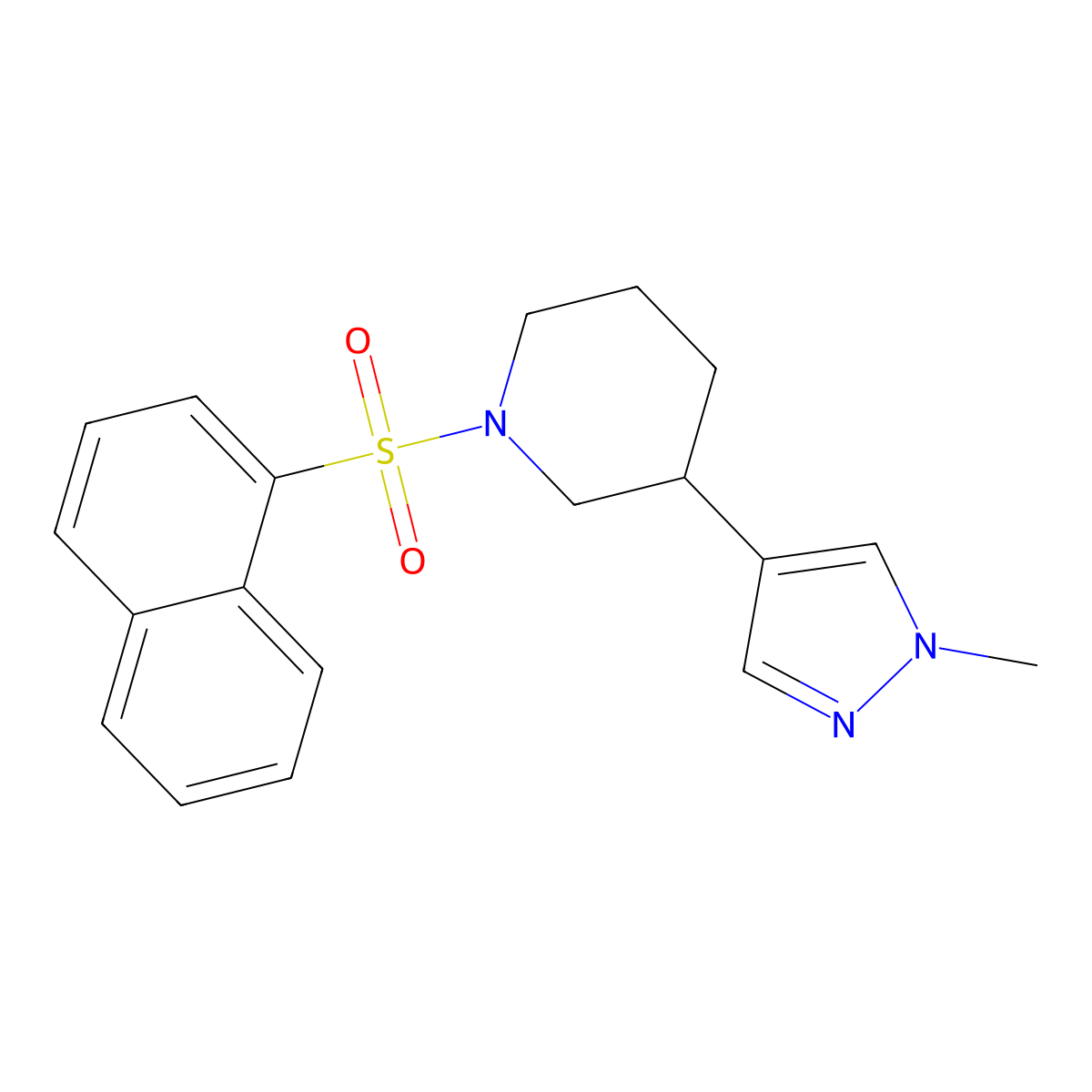 3-(1-methyl-1H-pyrazol-4-yl)-1-(naphthalene-1-sulfonyl)piperidine molecular structure, CAS 2320545-14-8