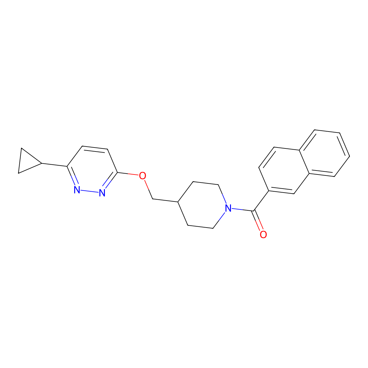 3-Cyclopropyl-6-{[1-(naphthalene-2-carbonyl)piperidin-4-yl]methoxy}pyridazine molecular structure, CAS 2320545-37-5