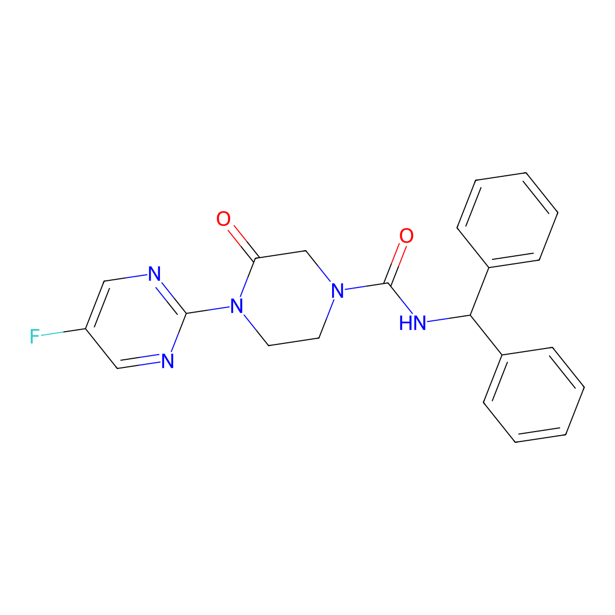 N-(diphenylmethyl)-4-(5-fluoropyrimidin-2-yl)-3-oxopiperazine-1-carboxamide molecular structure, CAS 2320545-56-8