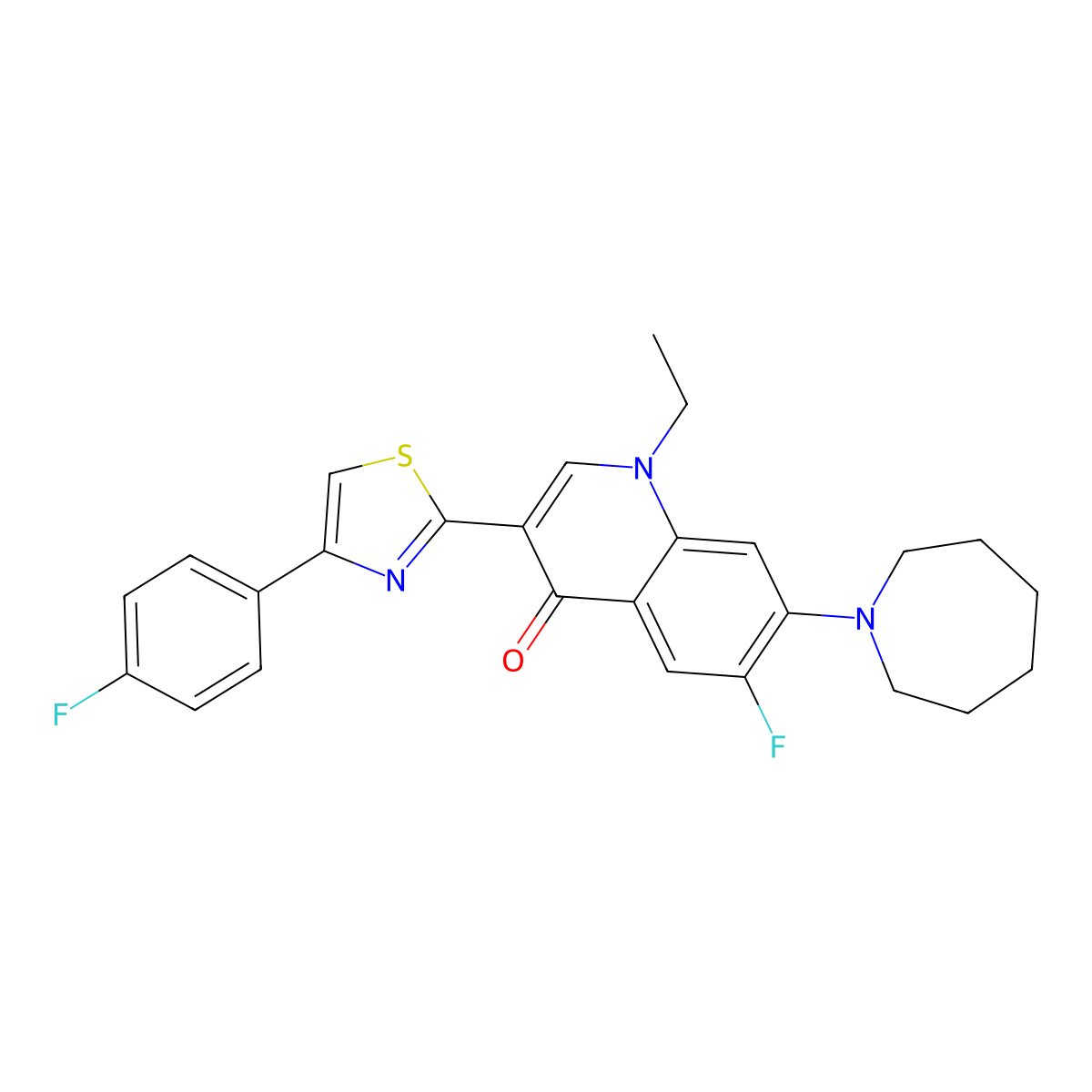 7-(Azepan-1-yl)-1-ethyl-6-fluoro-3-[4-(4-fluorophenyl)-1,3-thiazol-2-yl]-1,4-dihydroquinolin-4-one molecular structure, CAS 2320545-88-6