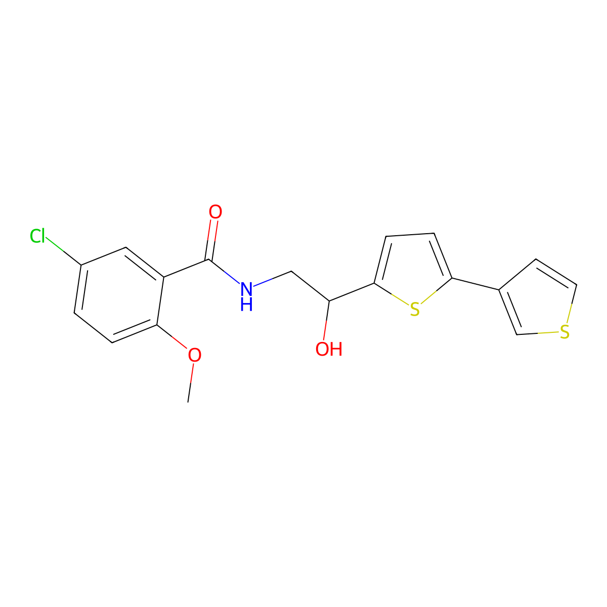 N-(2-{[2,3'-bithiophene]-5-yl}-2-hydroxyethyl)-5-chloro-2-methoxybenzamide molecular structure, CAS 2320546-09-4