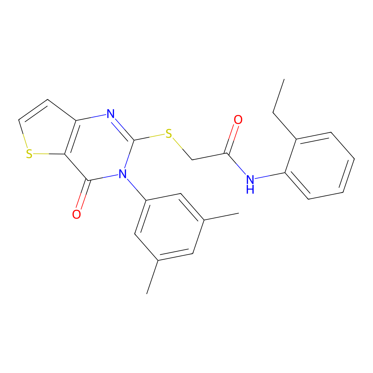 2-{[3-(3,5-dimethylphenyl)-4-oxo-3H,4H-thieno[3,2-d]pyrimidin-2-yl]sulfanyl}-N-(2-ethylphenyl)acetamide molecular structure, CAS 2320546-18-5